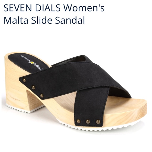 Seven Dials crisscross platform wood heeled slide sandals 11 - Picture 11 of 13